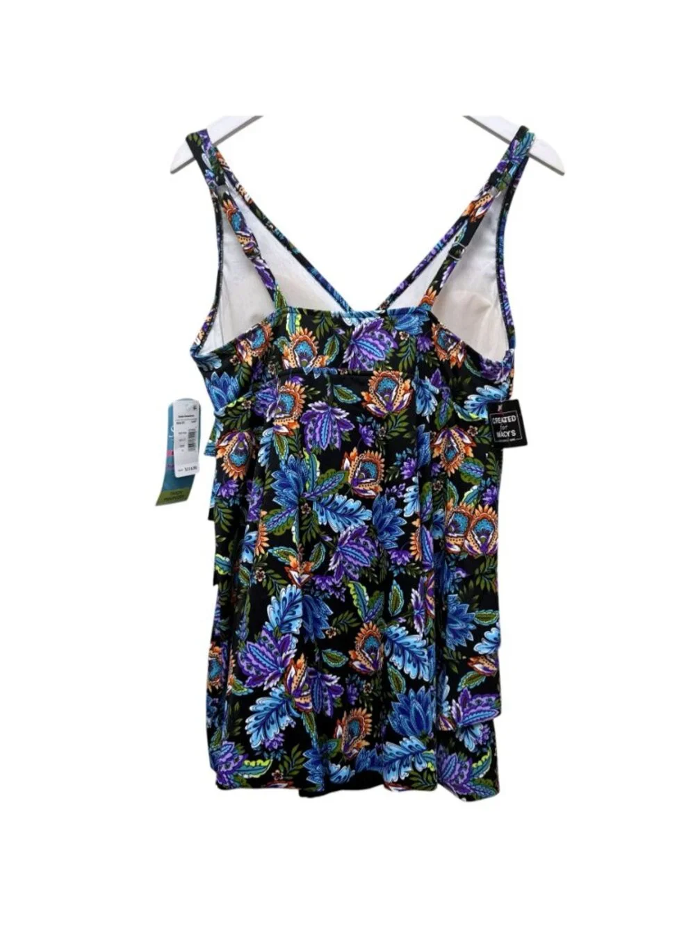 Swim Solutions Swimsuit Paisley Swim Dress Size 14 Slimming Black One Piece NWT - Picture 3 of 16